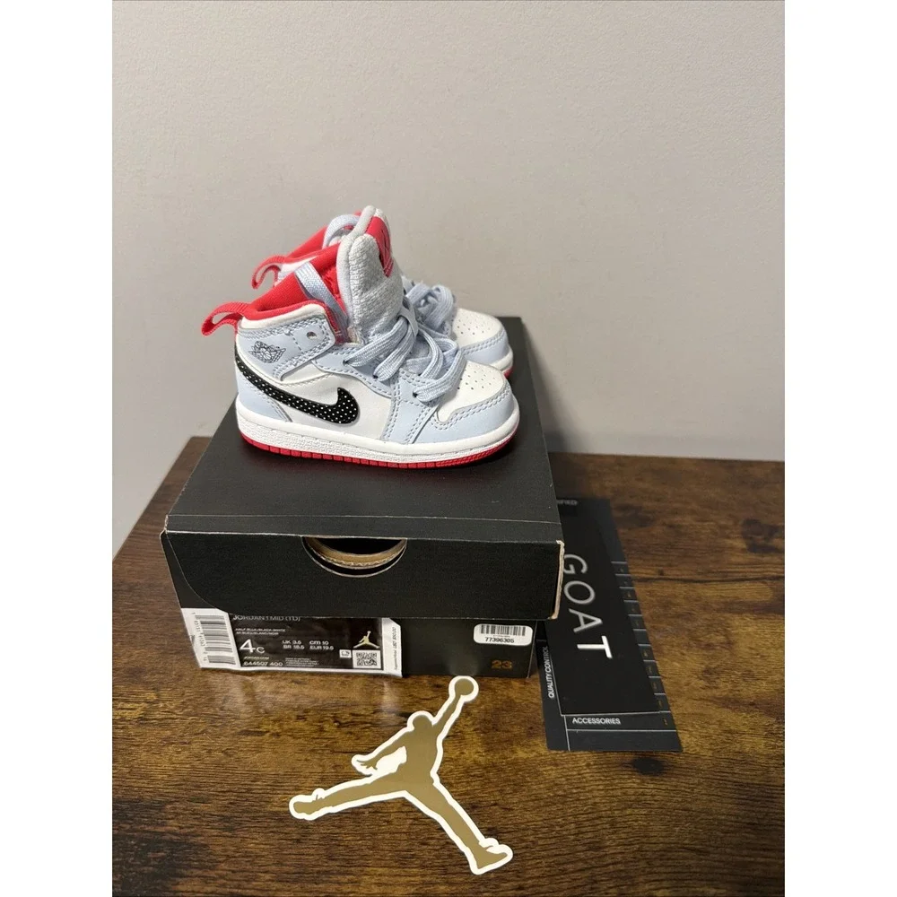 Toddler's Jordan 1 Mid, Half Blue / Black-White (644507 400), Sz 4C, Worn Once!